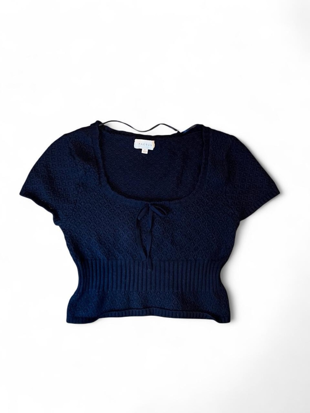 PacSun Navy Ribbed Cropped Scoop Tie Top